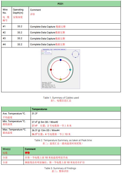 電纜信息,溫度匯總,整體評(píng)估,熱法樁身完整性測(cè)試